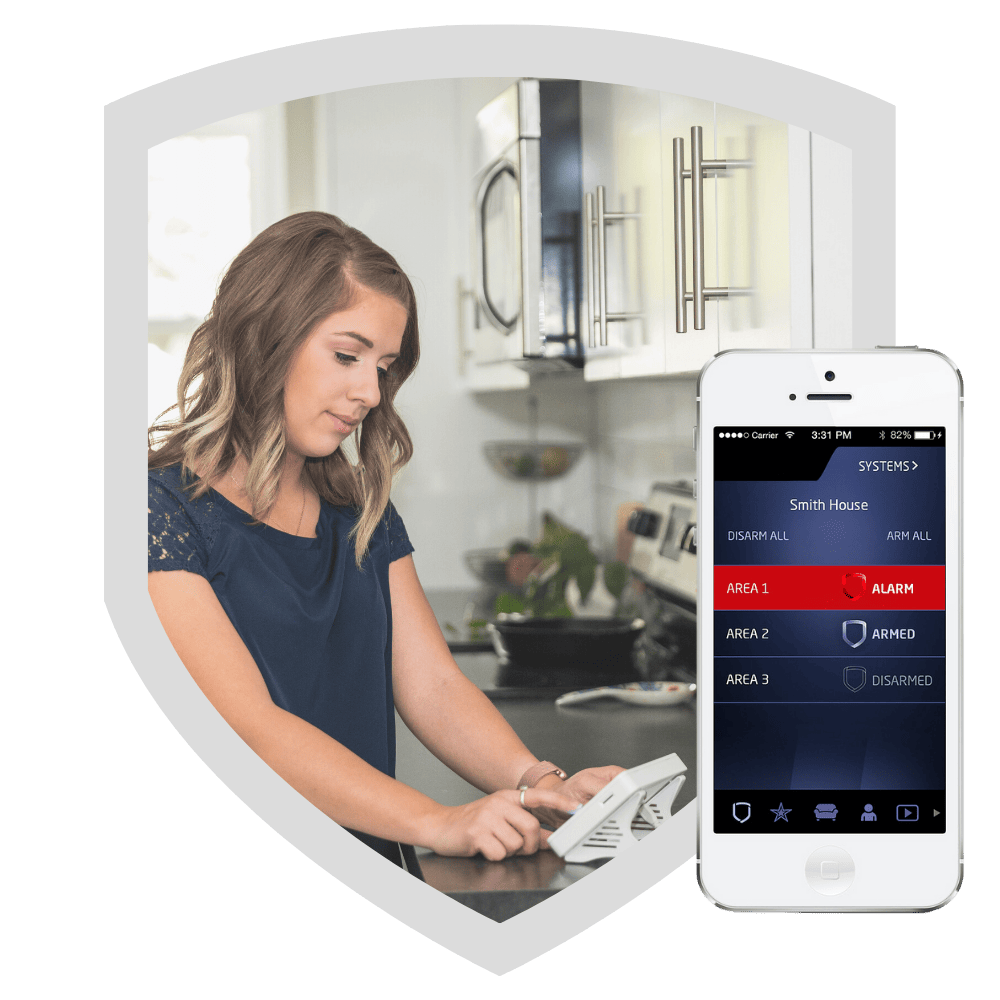Homeowner using NWOSS security keypad with Virtual Keypad mobile app
